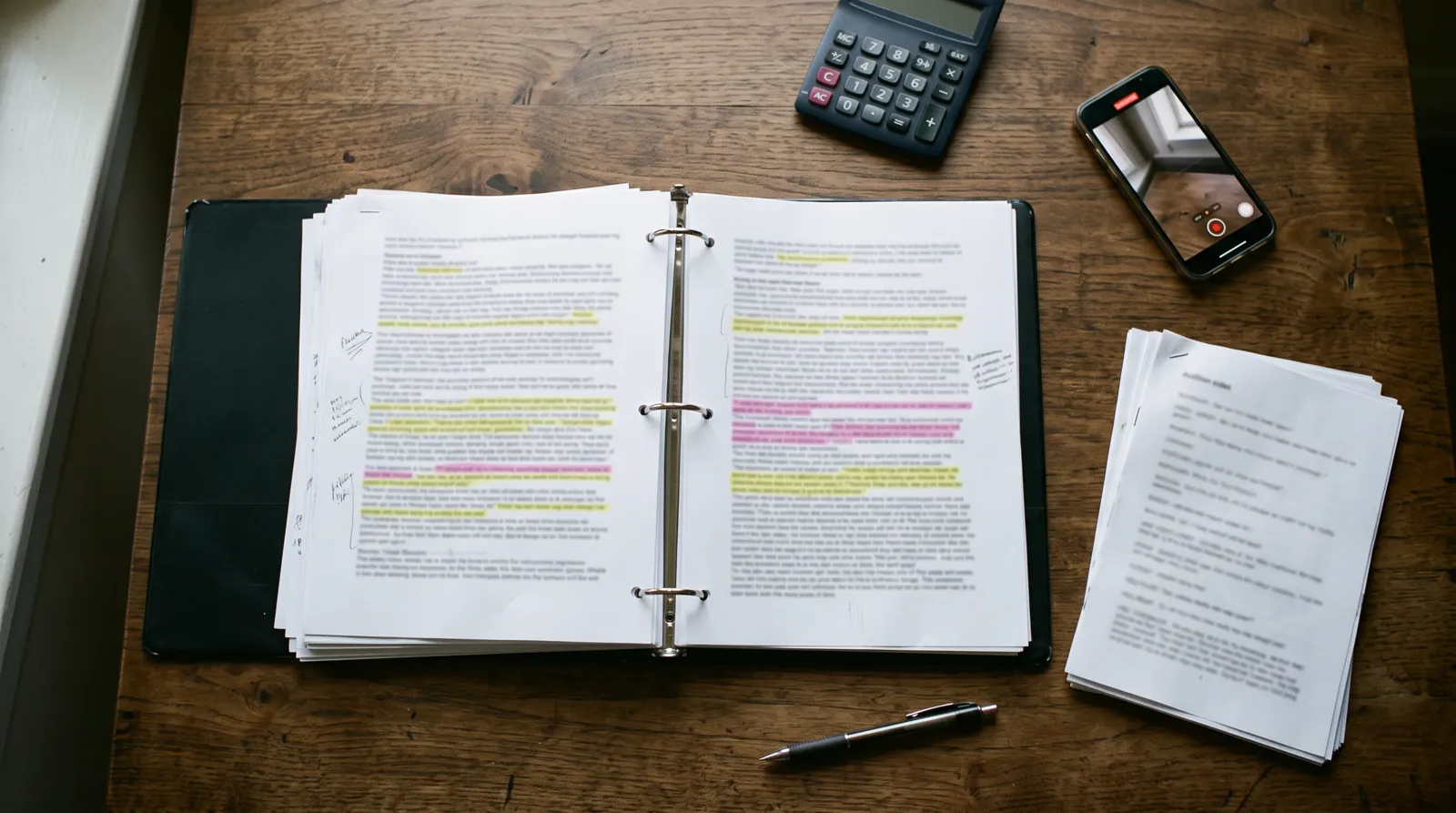 Union contract binder and a phone recording a self-tape
