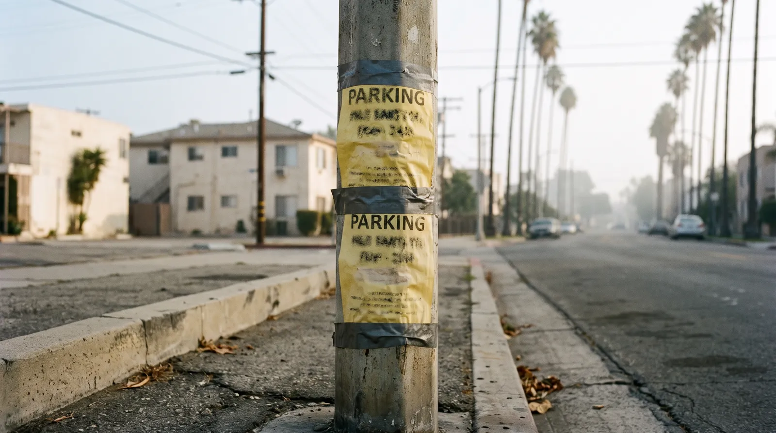 Empty Los Angeles street location with no film trucks